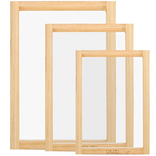 Caydo 3 Pieces 3 Size Wood Silk Screen Printing Frame with Mesh for Screen Printing, 10 x 14 Inch, 8.2 x 12.2 Inch, 6.7 x 10.6 Inch