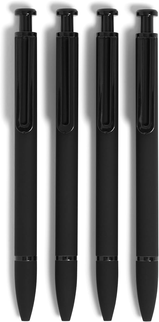 U Brands Midnight Monterey Ballpoint Pens, 4 Count, Black Soft Touch, Painted Black Details, Bold (1.0 mm) Point, Black Ink