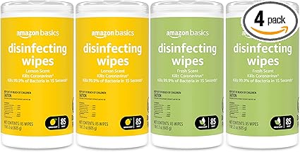 Amazon Basics Disinfecting Wipes, Lemon & Fresh Scent, Thick, Sanitizes/Cleans/Disinfects/Deodorizes, 340 Count (4 Packs of 85)