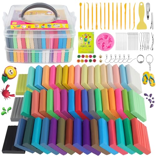 Non-Toxic Polymer Clay 50 Colors, Oven Bake Modeling Clay Kit, DIY Crafts