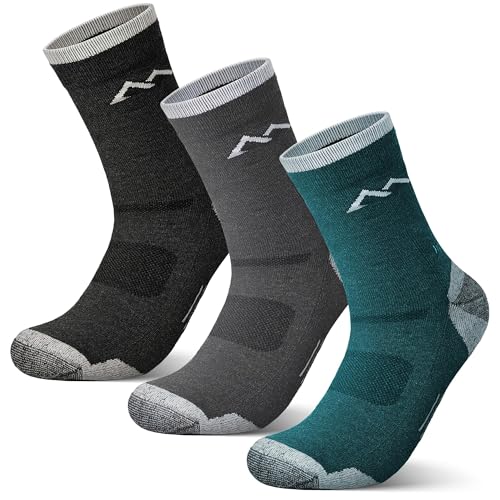 innotree 3 Pack Men's Merino Wool Hiking Socks, Medium | Moisture Wicking Cushioned Breathable Crew Socks for Hiking Walking Trekking