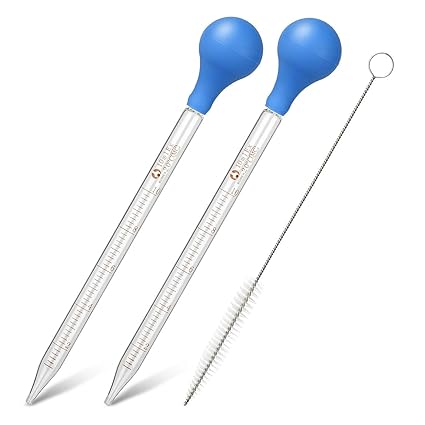 2Pcs Glass Graduated Dropper Pipette for Liquid Essential Oil, 10ml Lab Dropper Pipettes Transfer with Rubber Cap and 1Pc Cleaning Brush