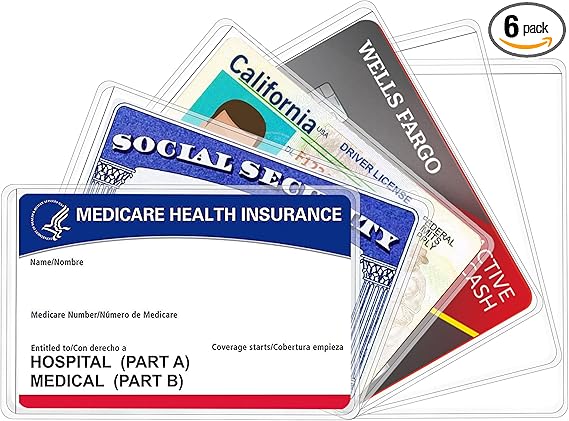 6 Pack New Medicare Card Holder Protector Sleeves，12Mil Clear PVC Waterproof Medical/Credit Card, Business/Social Security Card Protector
