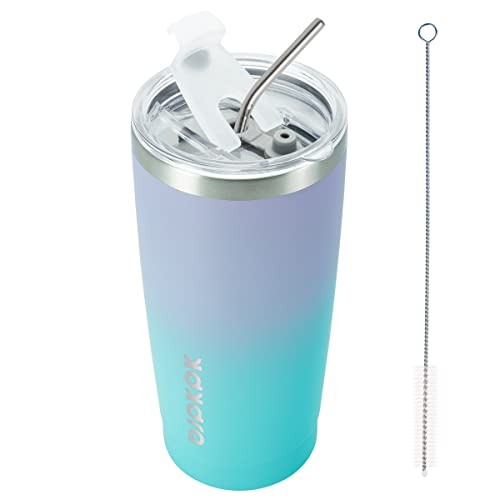 BJPKPK Insulated Stainless Steel Tumbler, Coffee Cup with Lid and Straw, Double Wall Vacuum Travel Mug, Powder Coated Leakproof Tumbler Cup,Lavender Green