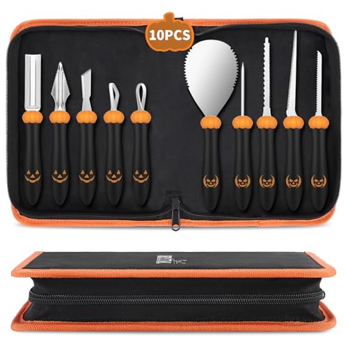 CHRYZTAL Pumpkin Carving Kit Tools Halloween, Professional Heavy Duty Carving Set, Stainless Steel Double-side Sculpting Tool Carving Kit for Halloween Decoration Jack-O-Lanterns, Gift for Halloween
