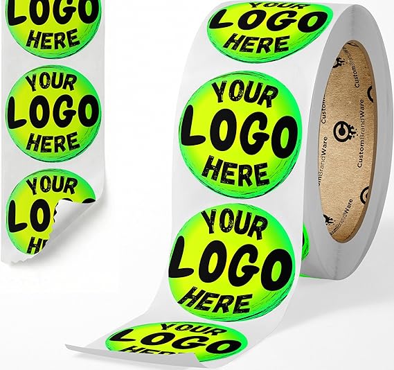 CustomBrandWare Build Your Own Stickers - Any Design Or Logo - Personalize Business - 50+ Roll - Multi Shapes, Sizes, Backgrounds, Text - Gloss/Matte Labels (2 inch Circle)