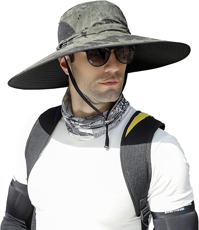 Leotruny Men Wide Brim Sun Hats UPF50+ Waterproof Breathable Bucket Hat for Fishing, Hiking, Camping