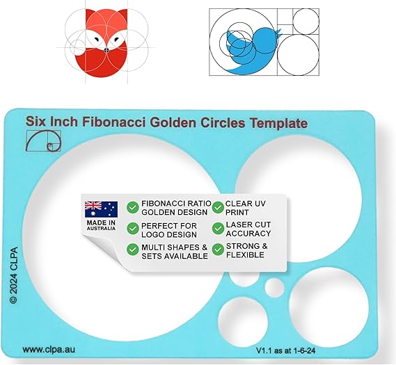 6" Circle Stencil Template — Golden Ratio Tool for Drawing | Fibonacci Template | Geometric Stencil for Art, Drafting and Quilting | Clear PETG | Made in Australia