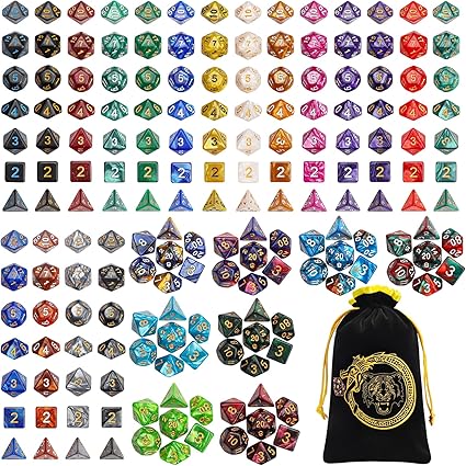 CiaraQ DND Dice Sets - 26 X 7 Polyhedral Dice (182pcs) with a Large Drawstring Bag Great for Dungeons and Dragons, Role Playing Table Game.