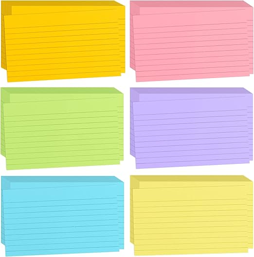 Tecmisse 1200 Pcs Ruled Index Cards, 3x5 Inches Colorful Index Cards Bulk, Heavy Colored Note Cards, Study Cards for School, Learning, Memo Scratch Pad, 6 Colors Notecards (1200)