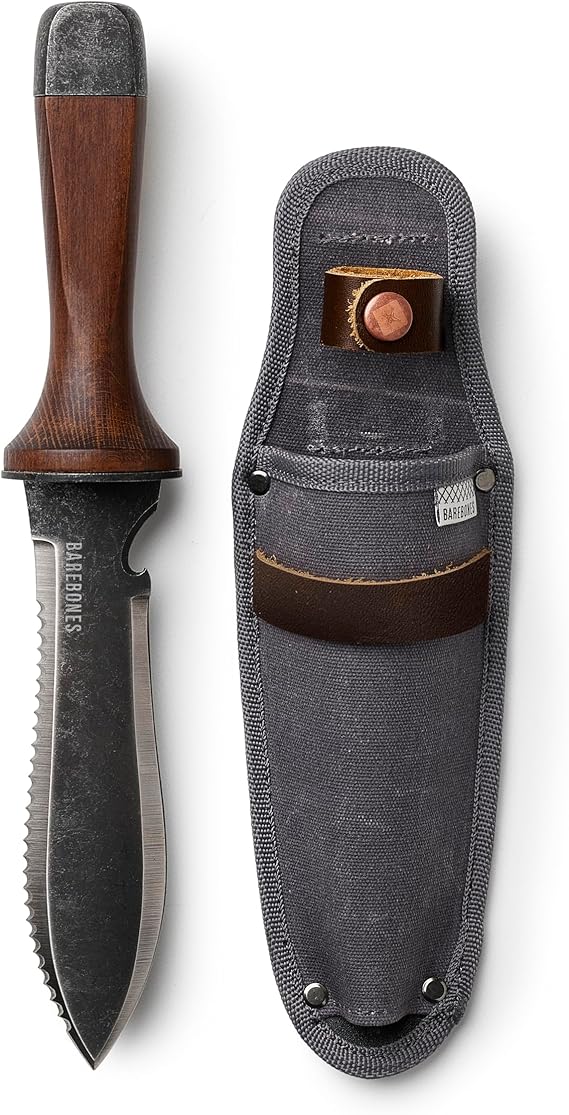 Barebones Hori Hori Ultimate - Garden Knife with Double-Edged Tempered Steel Blade, Walnut Handle, Ambidextrous Use, Japanese Knife Garden Tool for Weeding and Gardening (Tool & Sheath)