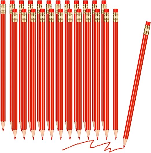 Sabary 24 Pcs Red Pencils with Eraser Pre Sharpened Red Pencil 2 HB for Checking Correcting Tests Grading Map Coloring Editing Office Favors