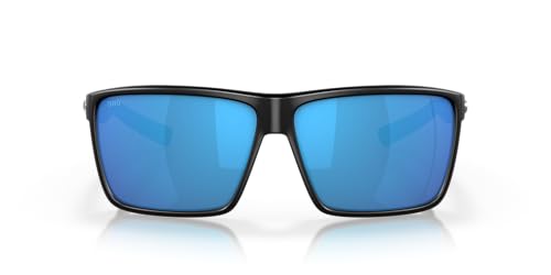 Costa Del Mar Mens Rincon Fishing and Watersports Rectangular Sunglasses, Black/Polarized Blue Mirrored 580G, 63 mm
