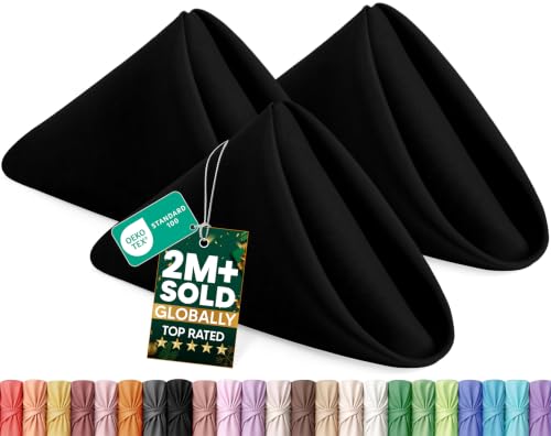Utopia Home [12 Pack, Black] Cloth Napkins 20x20 Inches, 100% Polyester | Hemmed Edges, Washable and Reusable Ideal for Parties, Weddings and Dinners