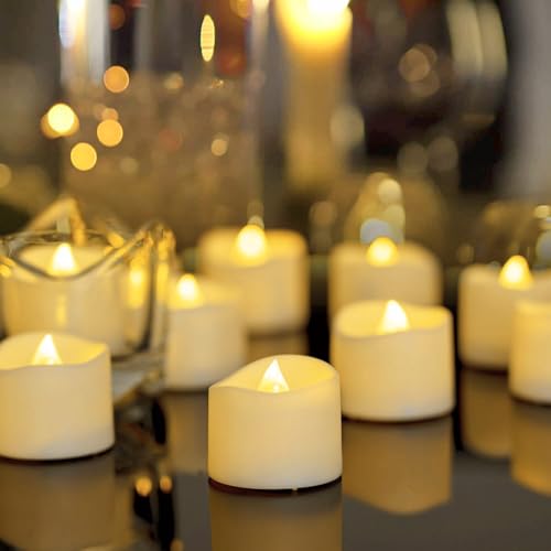 Homemory 48-Pack Novelty Flickering Flameless Tea Light Candles, 200+ Hours | LED Battery Operated Tealights for Wedding Receptions, Memorial Services, Vigils, Banquets, Christmas Villages and Ceremonies