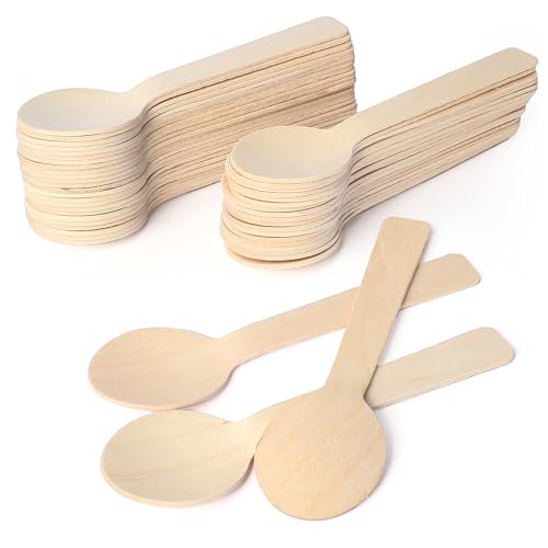 LotFancy 100Pcs Mini Wooden Spoons, 4" Disposable Tasting Sampling Spoons | Splinter-free Birchwood Spoons, Small Biodegradable Compostable Eco-friendly Taster Spoons for Desserts Ice Cream