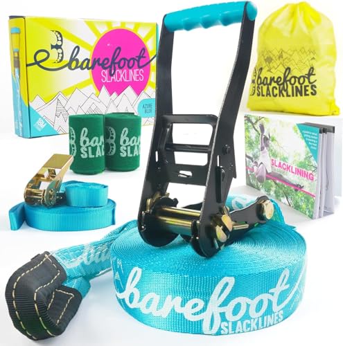 Barefoot Slackline Kit 60ft with Training Line and Bark Protection