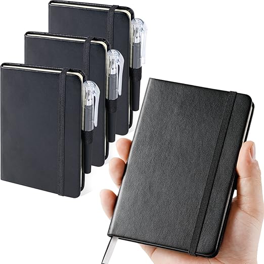 NIRMIRO (3 Pack) Pocket Notebook Journal, Hardcover Small Mini Notebooks with Pens for Work, 3.7" x 5.7" A6 Notebook College Ruled with 100Gsm Premium Thick Lined Paper, Black Leather
