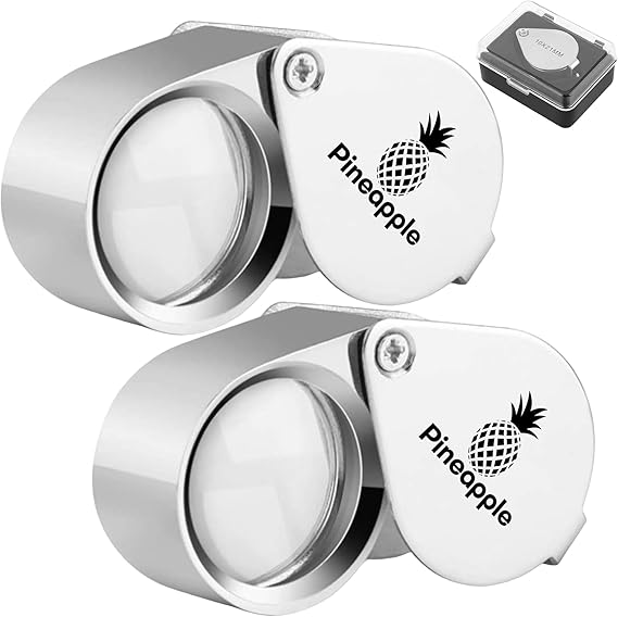 Pineapple 10X Jewelers Loupe Magnifier Pocket Magnifying Glass Small Jewelry Eye Loop for Coins, Diamonds, Gems, Plants, 2 Pack