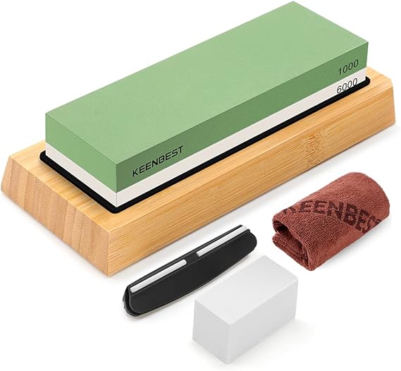 Whetstone 1000 6000 Grit Kitchen Knife Sharpening Stones 2 Side Water Wet Stone Sharpener Kit Japanese Wetstone Knives Sharpeners Waterstone Whet Stone Anti-slip Base Angle Guide User Guidebook