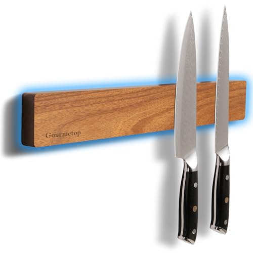 Gourmetop Magnetic Knife Holder for Wall 16”, Acacia Wood, No Drill Fridge