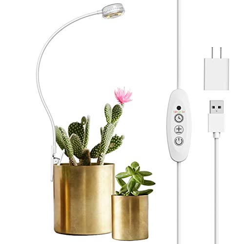 SANSI Grow Lights for Indoor Plants, Pot Clip-On Plant Light, 1-Pack | Full spectrum LED plant lamp for indoor growing; 4-level dimmable; 3/6/12H timer; 5V pot clip light for small plants