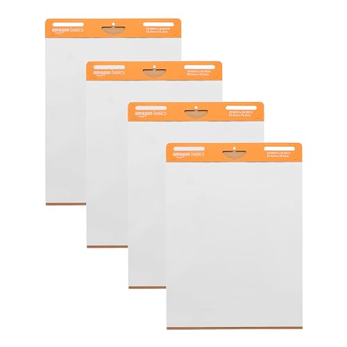 Amazon Basics Sticky Easel Pads for Presentations, Whiteboard-Compatible, 25 x 30 Inch, Rectangular, White, 4-Pack
