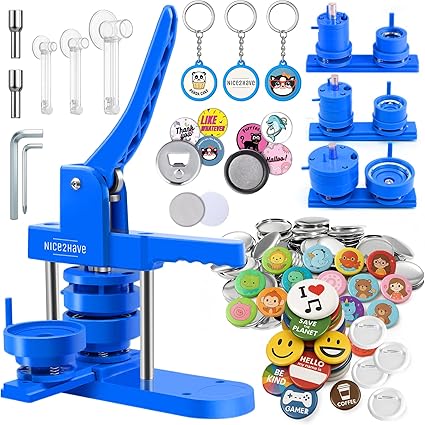 Button Maker Machine – Multiple Size Molds– Pin Maker Machine Kit w/ 500 Buttons, 15 Fridge Magnets, 15 Bottle Openers, 15 Keychain Buttons, Cutters & 500+ Button Designs for DIY Crafts