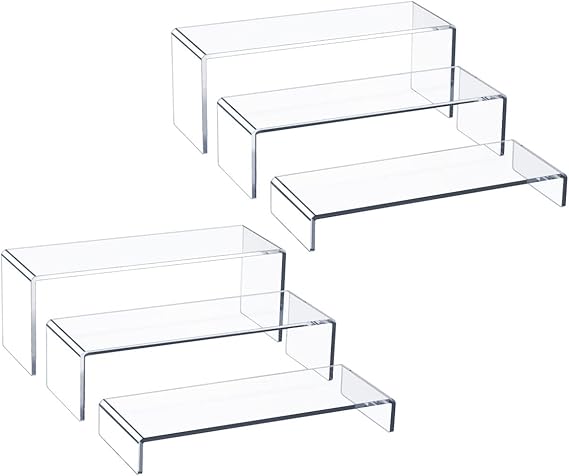 HIIMIEI Acrylic Display Riser, 6 Pcs 12" Large Acrylic Risers, Thickened to 5mm Clear Rectangular Display Shelf for Cupcake Stand, Tiered Display Stand for gemstone, curio, figurines, Collectibles
