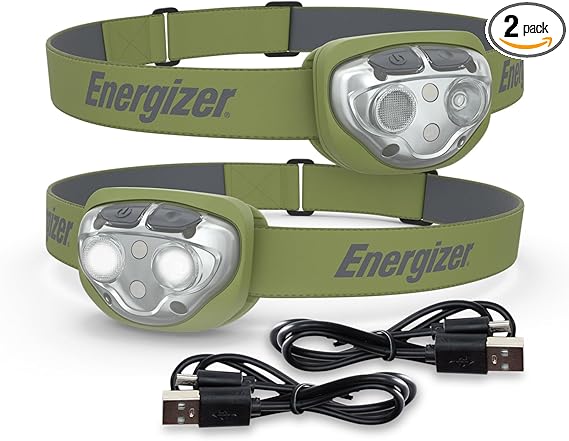 Energizer PRO-400 Headlamp Rechargeable (2-Pack), IPX4 Water Resistant Rechargeable Headlamp, Ultra Bright Multiple Light Modes Head Lamp, Camping, Running, Outdoors, Emergency Light, USB Included