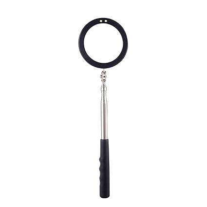 Telescoping Inspection Mirror LED Light with Large 3.75 Inches Round Mirror, 39.4 Inches Extendable, Flexible 360 Swivel, for Inspection Viewing, Mechanic Checking, Observation