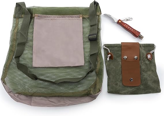 CLAYNIX Mushroom Foraging Kit, Set of 3 Mushroom Collecting Tools kit includes 1pc Mushroom Knife with Brush, 1pc Collapsible Bag, and 1pc Mushroom Foraging Bag, Best Mushroom Foraging Kit