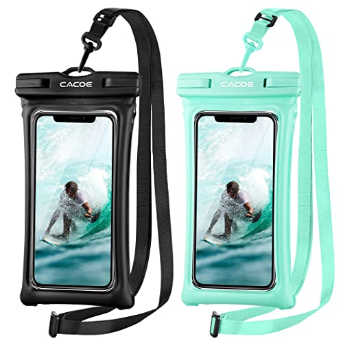 CACOE Floatable Waterproof Phone Pouch 2 Pack Up to 7.0",Black+Green