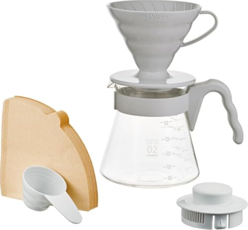 HARIO V60 Pour Over Coffee Starter Set, Size 02, Pale Grey
