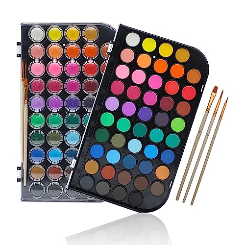 Artecho 48 Colors Watercolor Paint Set, Portable Travel Watercolor Cake Kit with 3 Brushes, Easy-Clean Washable Paint for Card Making, Illustrations, Painting, Calligraphy