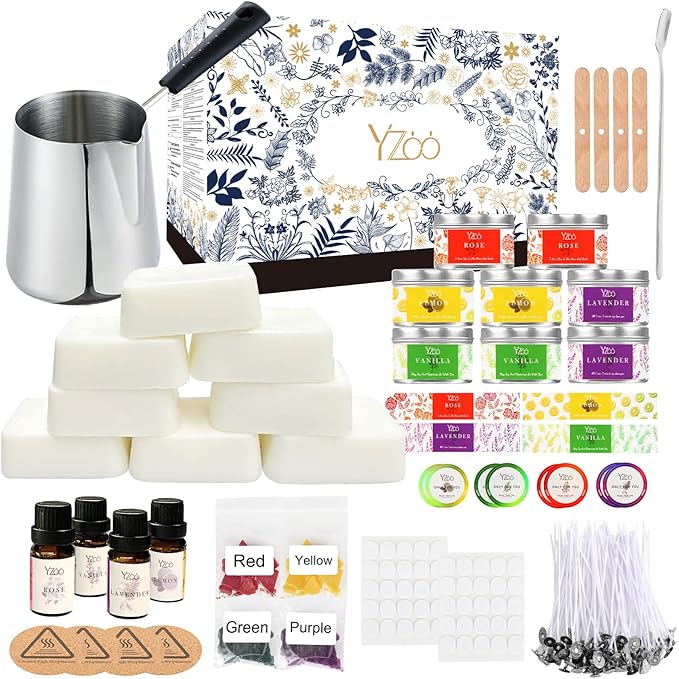 Complete Candle Making Kits for Adults Beginners, DIY Candle Making Supplies Include Soy Wax,Wax Melter,Scents,Dyes,Wicks,Wicks Sticker,Candle Tins & More-Full Candle Maker Set - Arts & Crafts Kits