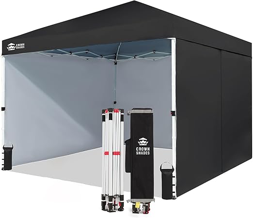 CROWN SHADES 10X10 Commercial Instant Canopy Pop Up Tent with Center Lock, 300D Fabric, 4 Sidewalls, Sto'N Go Bag, Black