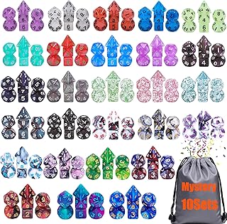 10 Sets Random Assortment Polyhedral RPG Mini Dice (70pcs),Surprise Mystery Mini Dice Set,10mm Mini DND Magic The Gathering Dice Set for MTG,RPG,D&D Dungeons and Dragons Role Playing Game