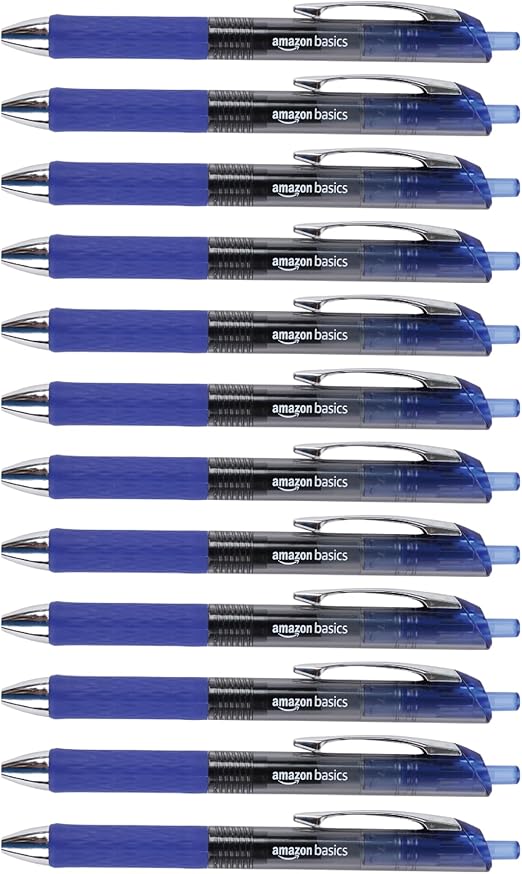 Amazon Basics Retractable Gel Pens, Fine Point 0.7mm, Smooth Writing, No-Smear Ink, Blue, 12-Pack