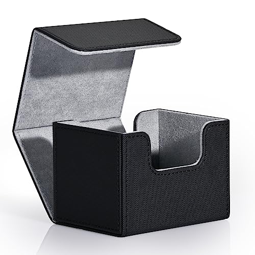 ZLCA Card Deck Box for Trading Cards, MTG Commander Deck Box Holds 120+ Single Sleeved Cards, Leather Magnetic Card Storage Box Fits for Magic the Gathering TCG CCG (Black)