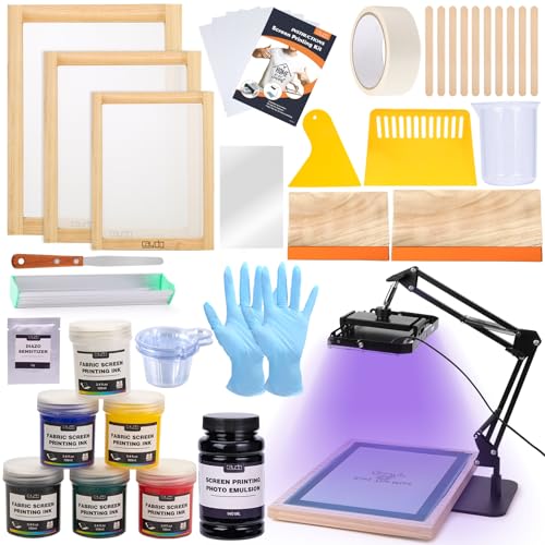 Caydo 54 Pieces Screen Printing Kit with 50W LED UV Light | 6 Color Screen Printing Ink, Screen Printing Photo Emulsion, Emulsion Scoop Coater, Instructions