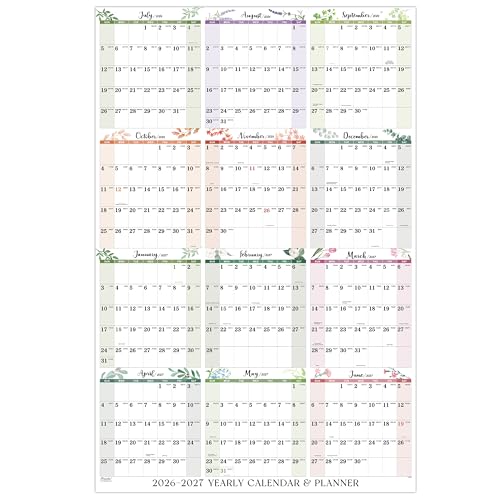 Calendar 2026-2027 - Wall Calendar 2026-2027, Yearly Wall Calendars 2027, from Jul. 2026 to Jun. 2027, 22.8" x 34.3" (Open) with Julian Date, Thick Paper, Vertical, 10 Firm Round Sticker