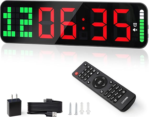 LUCORB Gym Timer - Large Digital Gym Clock Wall with Interval Time Progress Bar, Countdown/Up Stopwatch, Remote Control for Home Gym Garage Boxing Crossfit