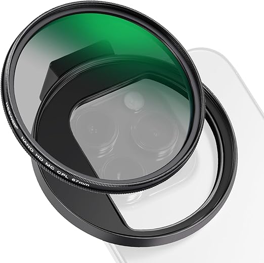 NEEWER 67mm CPL Filter for Phone, Circular Polarizing Camera Lens Filter with Cold Shoe Clip Compatible with iPhone 17 16 16e 15 Pro Max Plus 14 13 Android Samsung Galaxy S25 Ultra, FL-27
