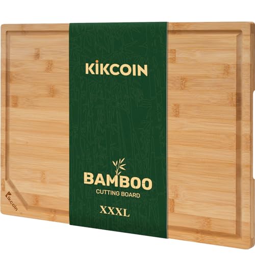 Kikcoin 24”×18” Extra Large Bamboo Cutting Boards for kitchen, 3XL, Natural | Non-Toxic Wooden Chopping Boards, Knife-Friendly Surface, Perfect for Charcuterie, Vegetables, Cheese, Bread, Reversible