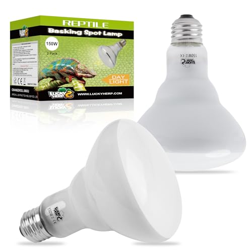 LUCKY HERP Heat Lamp Bulbs - 150W Reptile Heat Lamp 2 Pack, Daylight Basking Heat Lamp Bulbs for Reptile, UVA Heat Light Bulb for Reptiles, Amphibians, Bearded Dragons, Lizards, Turtles, Chickens