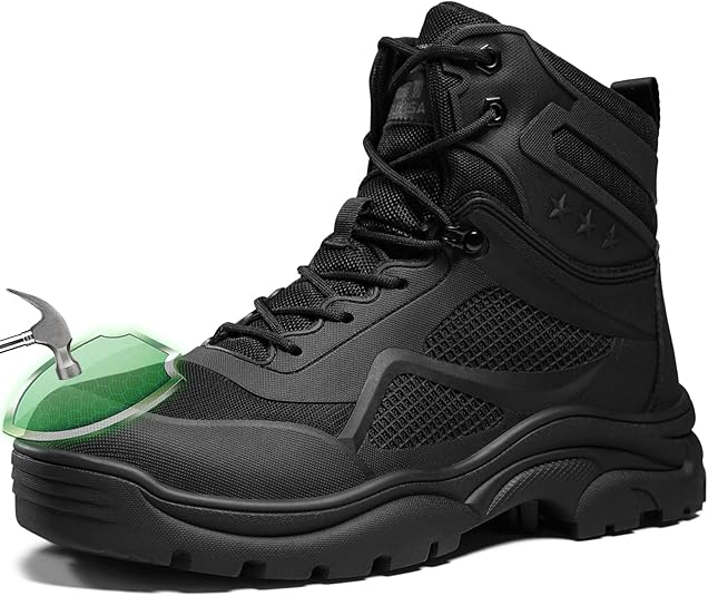 Steel Toe Boots for Men Work Boots for Men Breathable High Top Work Shoes Lightweight Indestructible Safety Shoes Industry Construction Safety Footwear