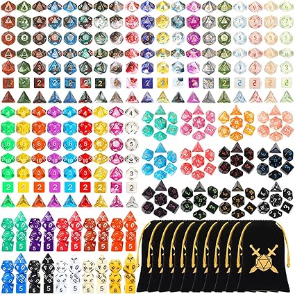 Yilloog 700 Pcs Dice Sets Bulk with Drawstring Bag Polyhedral Dice Sets Multi Role Playing Table Game D4 D6 D8 D10 D% D12 D20 (Combination Style)