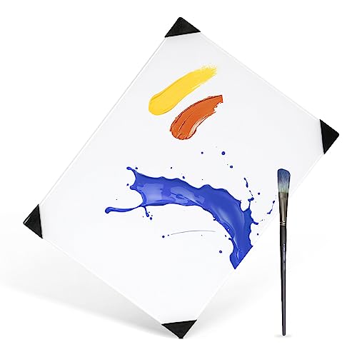 QUEENLINK Glass Palette for Oil Painting 12 x 9 Inches, Paint Mixing Palette for Acrylic Painting, Ultra White, Painting Supplies for Use with All Art Media, Artists, Adults - 1 Pack