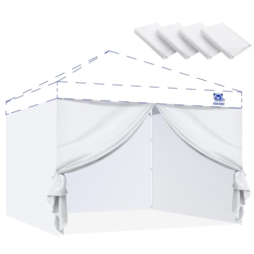 Fanpat Instant Canopy Tent Sidewalls for 10x10 Pop Up Canopy 210D Waterproof,4 Piece Sidewalls, with Doors,White(4PCS Sidewalls Only, Canopy Tent NOT Included)